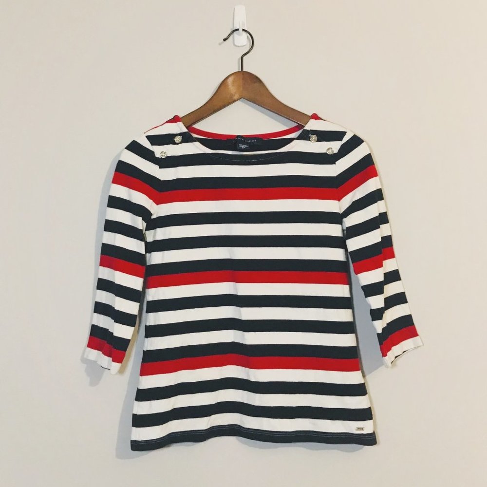 Tommy Hilfiger | Branded Striped 3/4 Sleeve Cotton Top